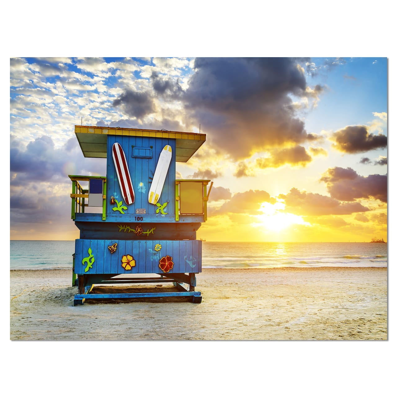Designart - Miami South Beach Sunrise - Large Seashore Canvas Wall Art